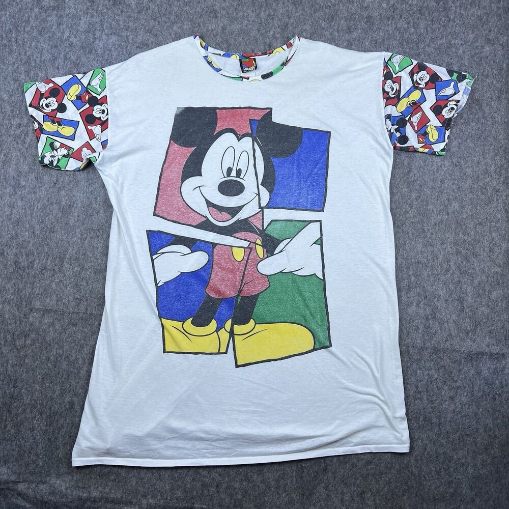 Vtg 90's Mickey Unlimited Sleep Shirt Blue Disney White Short Sleeve One Size